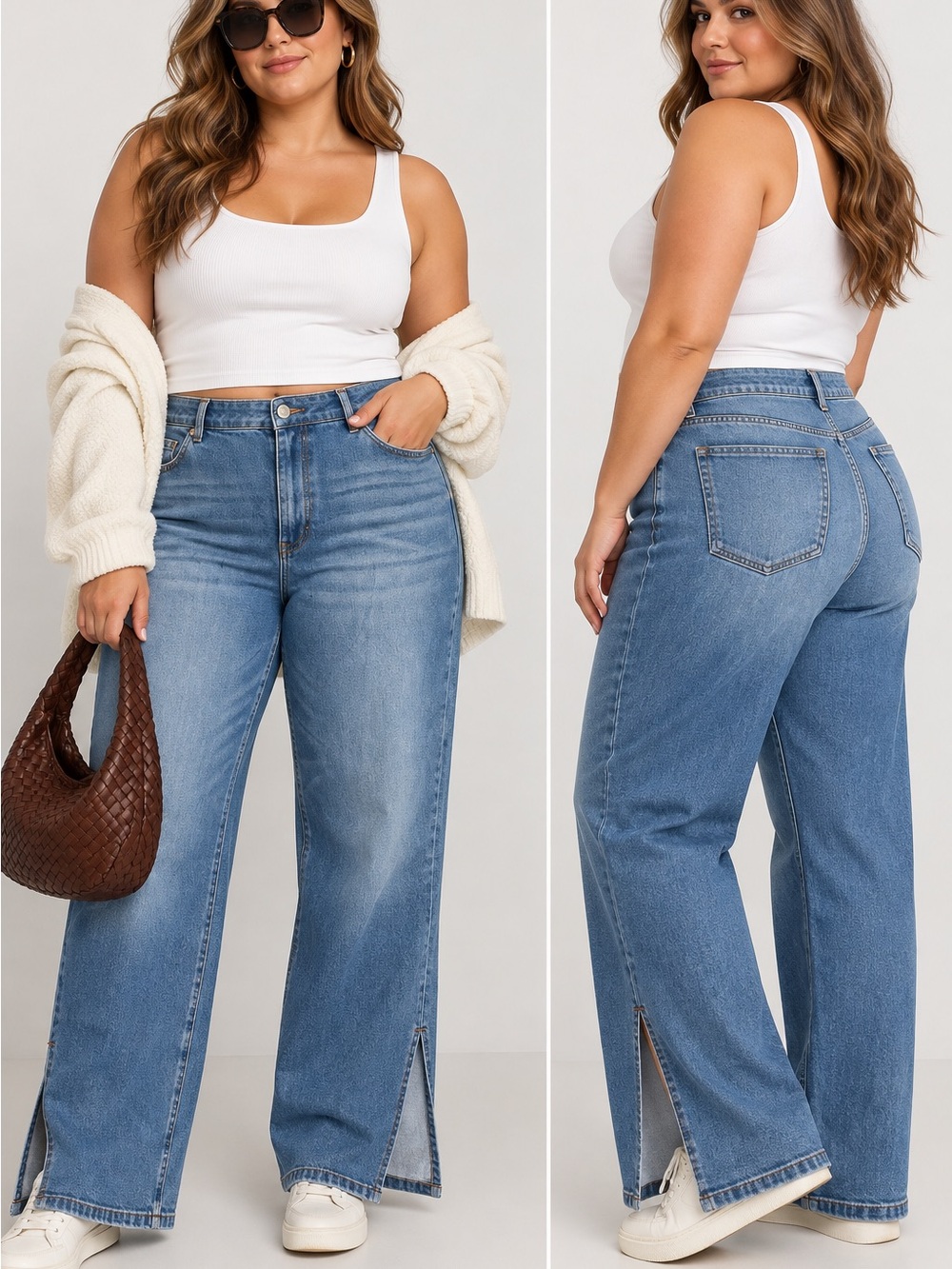 ELOQUII Plus Size Split Hem Jeans High Rise Wide Leg Stretch Denim NWOT Size 18